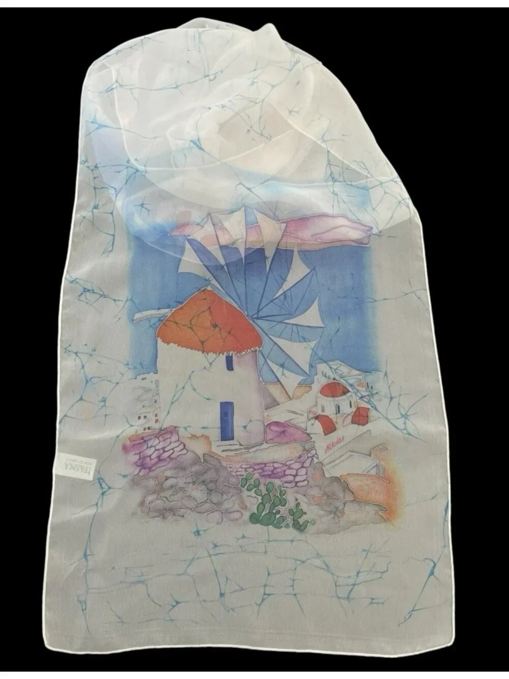 Ifasma Greek Scarf Wearable Art Windmill Design Sheer Rectangle Boho Shawl